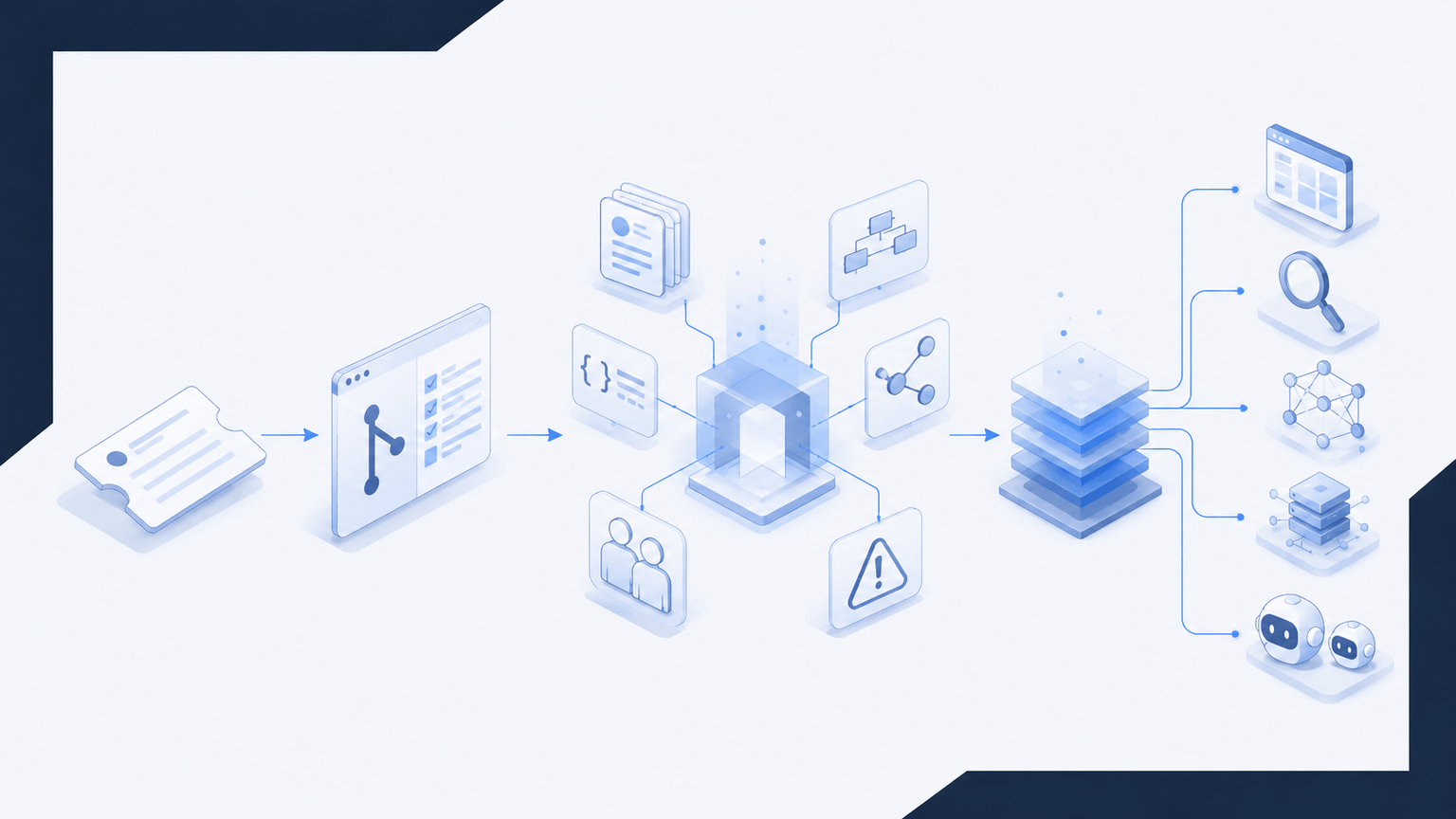Workflow von Pull Request über AURA Check bis Knowledge Store und KI-Kontext